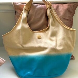Tory Burch Canvas Khaki & Blue Shoulder Bag